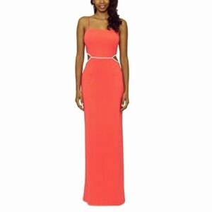 Xscape‎ Bright Orange Cutout Gown Rhinestone Detail Women's 16